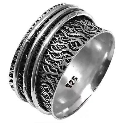 Sterling Meditation Ring Silver 925 All Spinner Handmade Size Solid Band 9  • $6.58
