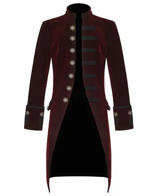 Men's Velvet Handmade Frock Coat Gothic Victorian Jacket Steampunk/Burgundy • $84.85