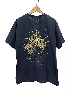 Vintage 90's Diamond Dust Faded Black Tropical Fish T-Shirt Fits M/L • $18