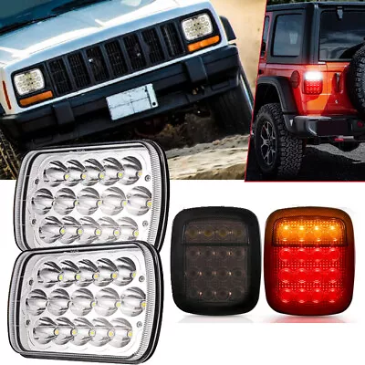 7X6 Inch LED Headlight + Tail Brake Light Combo Kit For Jeep Wrangler YJ 87-95 • $68.98