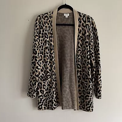 J.Crew Factory Women S Leopard Print Cotton Knit Pockets Longline Open Cardigan • $21.24