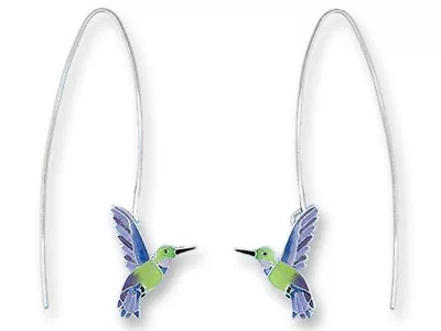 Sunangel Hummingbird Dangle Earrings Sterling Silver Plated Enamel Zarlite Zarah • $29.99