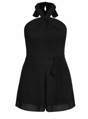 $34.99 • Buy City Chic Ladies Twist Neck Playsuit Jumpsuit Size 22 XL Colour Black