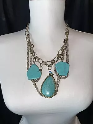 Vintage Turquoise Chunky Bib Statement Necklace Rare Find • $58