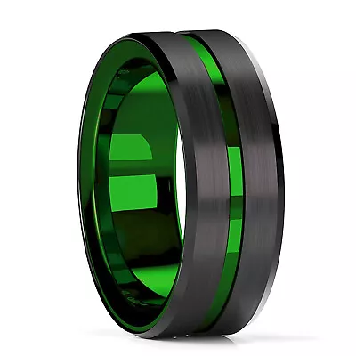 Green And Black Stainless Steel Ring (Wedding/Fashion) Band 8mm • £6