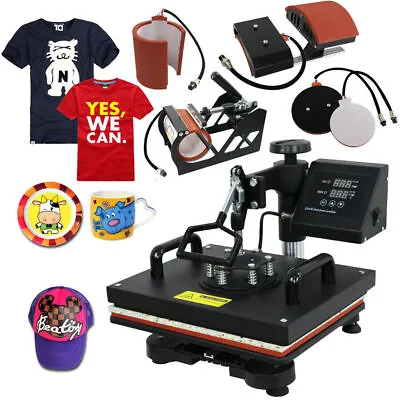 Digital 5 In 1 Heat Press Machine Sublimation Transfer For T-Shirt/Mug/Plate Hat • $205.58