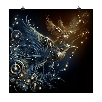Matte Square Poster Wall Art Art Deco Mechanical Nightingale Steampunk Bird • $25