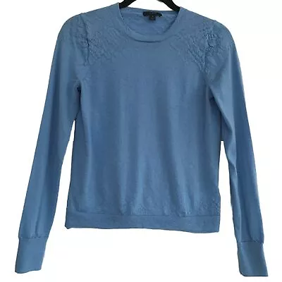 J Crew Small Blue Merino Wool Crew Neckline Long Sleeve Waffle Sweater Pullover • $19