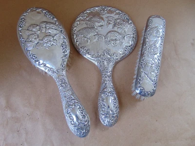 £169 • Buy Art Nouveau Style Sterling Silver Cherubs Dressing Table Set 1976, Mirror