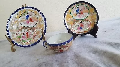 Set Of 4 Vntg Porcelain Japanese Geisha Ware Tea Set Cup/Sauser/plate Japan 30s • $60