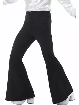 Mens 1960s 1970s Flares Adult Disco Flared Trousers Hippie Fancy Dress Black • £13.43