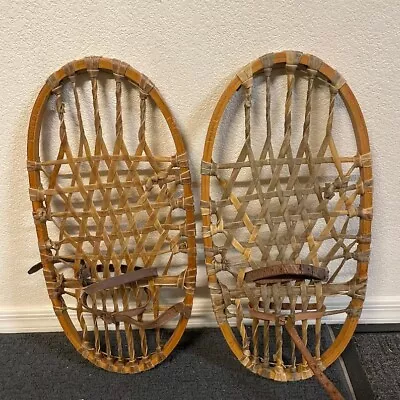 Rare 21” Vintage 1943 Wooden Lund WWII Military Snow Shoes Rawhide & Leather WW2 • $210