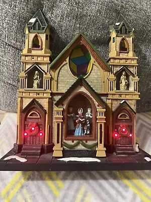 Vintage Snow Village Cathedral Church Christmas Choir Music Light Show 10 Inches • $18