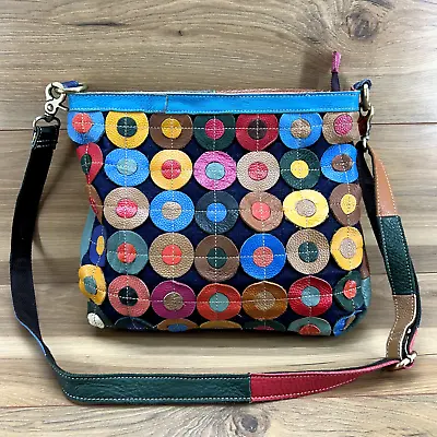Just Millie Crossbody Multicolored Patchwork Geniune Leather Zip Bag Boho • $39.88