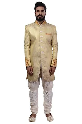 Men's Indian Gold Indo Western Sherwani 2pc Suit's - (Worldwide Post)  • £89.99