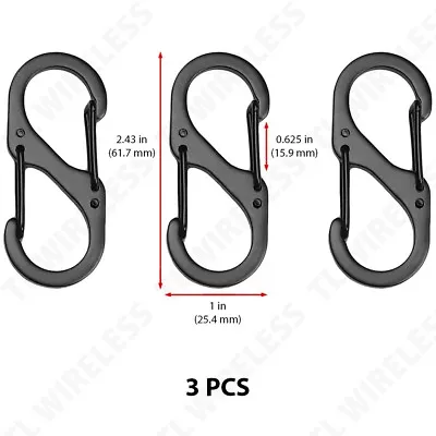 3 Pcs Stainless Steel S Type Carabiner 2.43 Inch Black Lock Mini Keychain Hook • $9.99