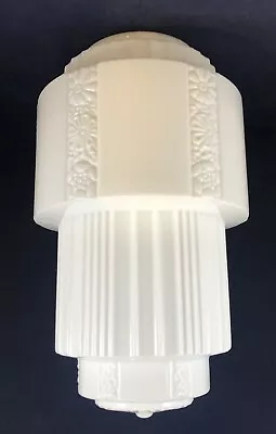 Skyscraper Ceiling Chandelier Shade White Milk Glass Vtg. Art Deco 17  • $175