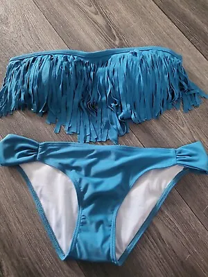 £6 • Buy Ladies Teal Bandana Fringe Tassel Bikini Set Pool Summer Beach Holiday M 10/12