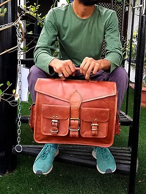 Vintage Genuine Messenger Satchel Briefcase Handmade Men's Brown Bag • $61.75