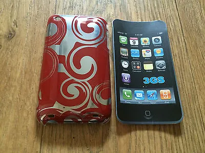 PLASTIC BACK CASE COVER FOR APPLE IPHONE 3 3GS - RED & SILVER SWIRLS DESIGN • £0.99