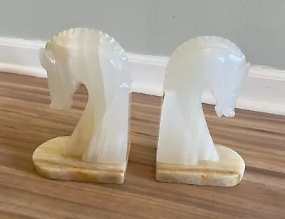 Vintage 7  Onyx Horse Head Bookends Carved Onyx Home Decor • $55