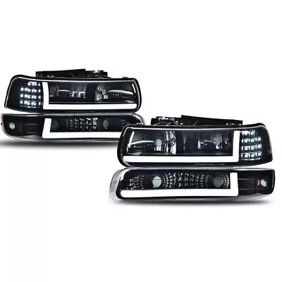 LED DRL Headlights+Bumper Lamps Black Fit For 99-02 Chevy Silverado 00-06 Tahoe • $89.80