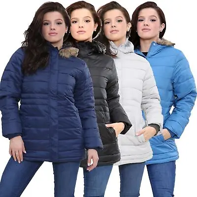 £19.99 • Buy Womens Parka Jacket Ladies Soft Shell Quilted Zip Up Faux Fur Hooded Winter Coat