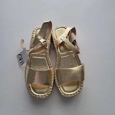 $29.99 • Buy Zara Women Metallic Gold Espadrille Platform Sandals Size EU 39/ US 6