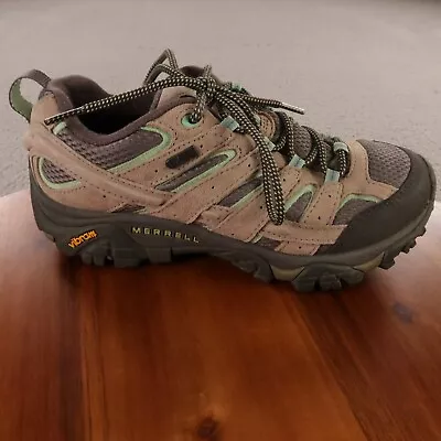 Merrell Moab 2 Womens 7.5 Gray Black Waterproof Vibram Shoes Drizzle Mint • $21.99