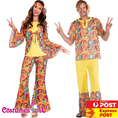 Mens Ladies Retro Groovy Hippie Hippy Costume 1960s 60s 70s 1970s Outfits • $37.99