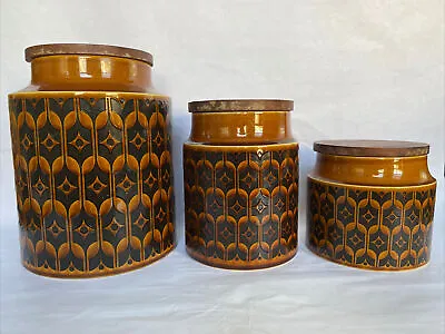 SET OF 3 Vtg HORNSEA England HEIRLOOM Brown Black CANISTER JARS Wood Lid Lidded • $69.99