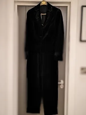 Laura Ashley Lined Black Velvet Beaded Trouser Suit 10 • £80