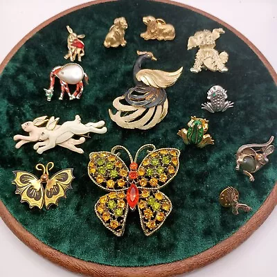 VTG Estate Animal Jewelry Lot Butterfly Bird Frog Dog Giraffe Rabbit Brooch Pin • $19