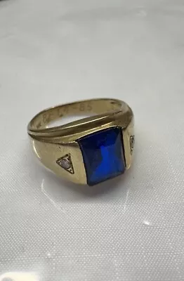 Vintage 14k  Gold Diamonds & BLUE Square STONE Sapphire? ART DECO Ring SIZE 8.5 • $179