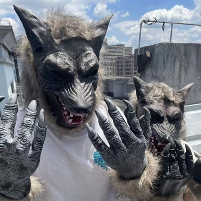 £8.49 • Buy Halloween Mask Terror Devil Makeup Ball Props Wolf Head Mask Gloves Wolf Costume