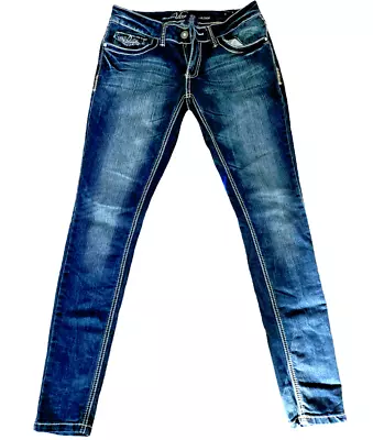 VANITY PREMIUM COLLECTION  Harlow Blue Jeans Womens 27W/32 Low Rise Embellished • $23.80