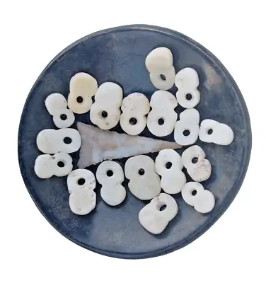 Hohokam Mimbres Black Pottery Dish  W/ 18 Shell Beads & 1 In Flint • $325