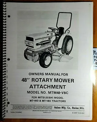 Haban MTM48-VBC 48  Mower For Mitsubishi MT160 MT180 Tractor Oper & Parts Manual • $16.99