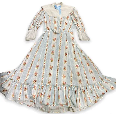 Vtg Repro 1900s Edwardian Rose Stripe Dress Pigeon Bust Prairie Plate Collar • $199.99