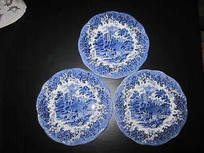 3 J&G MEAKIN ROMANTIC ENGLAND DERBYSHIRE~HADDON HALL~ BLUE DINNER PLATES~10 In. • $24.99