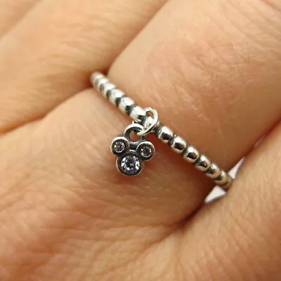 925 Sterling Silver C Z Dangling Mickey Mouse Design Bead Ring • $19.95