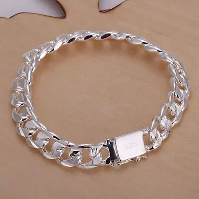 925 Silver Men's Women Italian 10MM Link Chain Bangle Bracelet Bridal Jewelry • $1.83