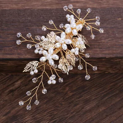 Gold Leaf Pearl Hairpins Headdress Headpiece Bridal Wedding Hair Accessori-wq • £5.62