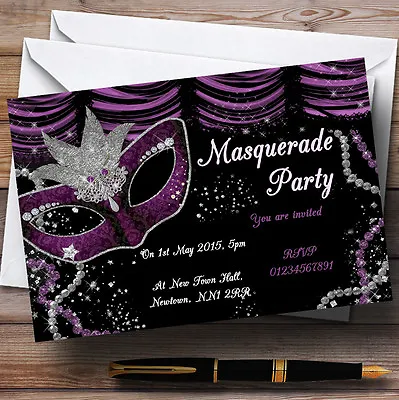 Masquerade Purple Personalised Birthday Party Invitations - TH124 • £9.99