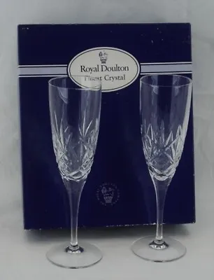 £28 • Buy Pair Of Royal Doulton Champagne Flutes - Hellene Design - As New - Boxed