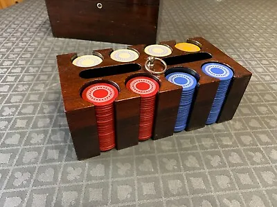 Vintage Antique Poker Chips (201 Total) In Mahogany Box • $295