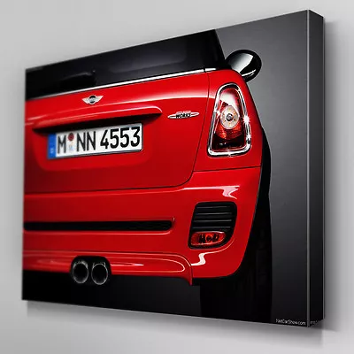 Cars241 Red Mini Cooper Rear View Canvas Art Ready To Hang Picture Print • £8.99