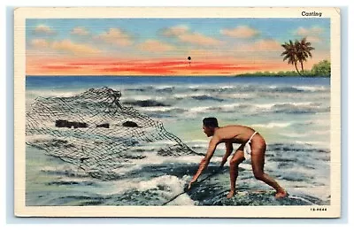 POSTCARD Casting Fishing Net San Francisco California CA Army Examiner 1944 • $10.16