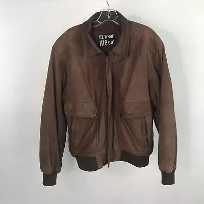 Vintage U2 Wear Me Out M Leather Bomber Jacket Full Zip Distressed Motorcycle • $45