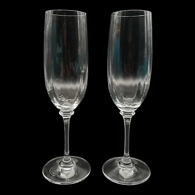 (2) Mikasa  STEPHANIE  Champagne Flutes Ribbed Optic Bowl Smooth Stem 8.5” • $25